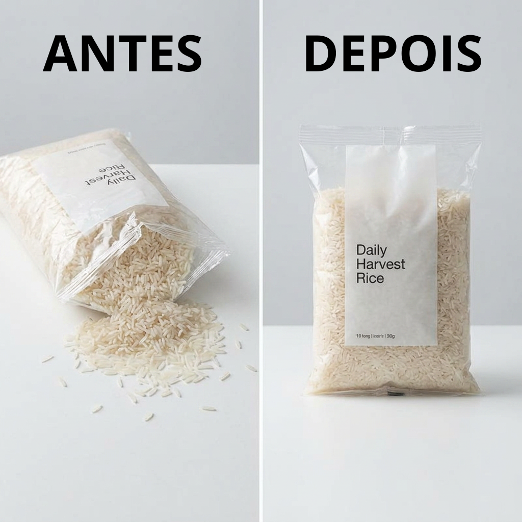 Comparação antes e depois usando a Mini Seladora